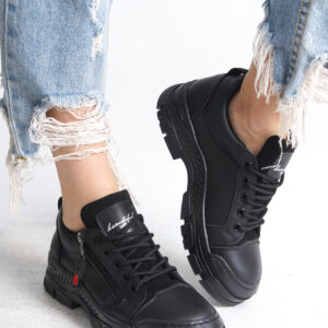 AGATHA Bağcıklı Fermuarlı Ortopedik Taban Kadın Sneaker Spor Ayakkabı ST - Siyah