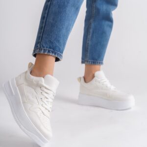 ALESSI Bağcıklı Ortopedik Taban Kadın Sneaker Spor Ayakkabı BT - Kırık Beyaz