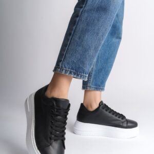 BIANA Bağcıklı Ortopedik Taban Kadın Sneaker Spor Ayakkabı  BT - Siyah