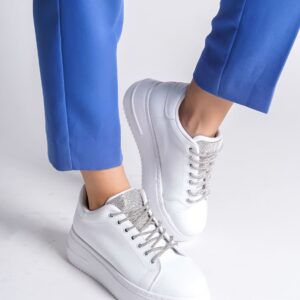 DELLA Bağcıklı Ortopedik Taban Taşlı Kadın Sneaker Spor Ayakkabı BT - Beyaz