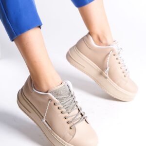 DELLA Bağcıklı Ortopedik Taban Taşlı Kadın Sneaker Spor Ayakkabı TT - Ten