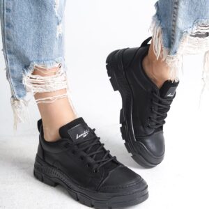 JANE Bağcıklı Ortopedik Taban Kadın Sneaker Spor Ayakkabı  ST - Siyah
