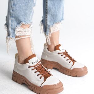 JANE Bağcıklı Ortopedik Taban Kadın Sneaker Spor Ayakkabı  TT - Krem