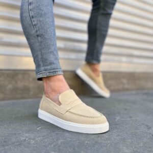 JY180 Estilo X Bağcıksız Süet Erkek Günlük Spor Klasik Ayakkabı SBT - Krem