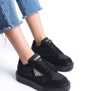 PRAG Bağcıklı Ortopedik Taban Desenli Kadın Sneaker Spor Ayakkabı  ST - Siyah
