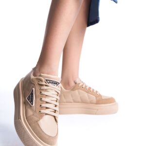 PRAG Bağcıklı Ortopedik Taban Desenli Kadın Sneaker Spor Ayakkabı TT - Ten