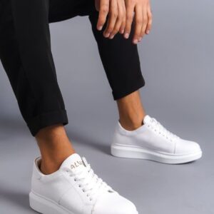 SLW151 Boost Bağcıklı Cilt Erkek Günlük Sneaker Ayakkabı BT - Beyaz