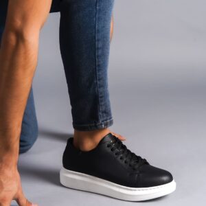 SLW151 Boost Bağcıklı Cilt Erkek Günlük Sneaker Ayakkabı BT - Siyah