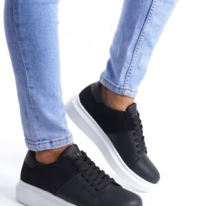 SLW151 Boost Bağcıklı Cilt Süet Erkek Günlük Sneaker Ayakkabı BT - Siyah