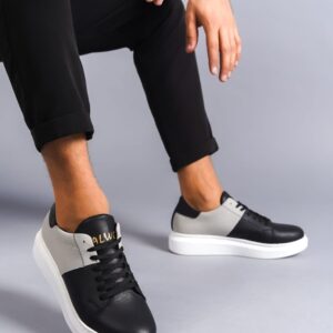 SLW151 Boost Bağcıklı Cilt Süet Erkek Günlük Sneaker Ayakkabı BT - Siyah/Gri