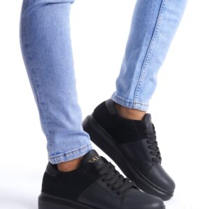 SLW151 Boost Bağcıklı Cilt Süet Erkek Günlük Sneaker Ayakkabı ST - Siyah