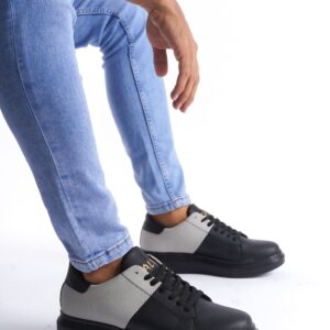 SLW151 Boost Bağcıklı Cilt Süet Erkek Günlük Sneaker Ayakkabı ST - Siyah/Gri