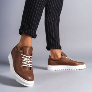 SLW152 Cool Bağcıklı Cilt Erkek Günlük Spor Klasik Ayakkabı BT -  Taba