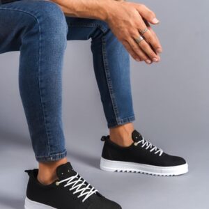 SLW152 Cool Bağcıklı Keten Erkek Günlük Spor Klasik Ayakkabı BT - Siyah