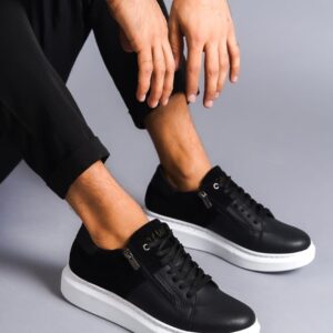 SLW155 Warrior Bağcıklı ve Fermuarlı Cilt Süet Erkek Günlük Sneaker Ayakkabı BT - Siyah