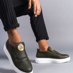 SLW161 Hippo Bağcıksız Cilt Erkek Günlük Sneaker Ayakkabı BT - Haki