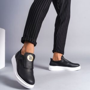 SLW161 Hippo Bağcıksız Cilt Erkek Günlük Sneaker Ayakkabı BT - Siyah