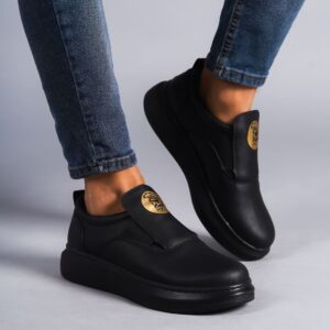 SLW161 Hippo Bağcıksız Cilt Erkek Günlük Sneaker Ayakkabı ST - Siyah