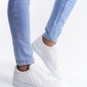 SLW166 Prestige Bağcıklı Cilt Kapitone Desenli Erkek Günlük Sneaker Ayakkabı BT - Beyaz
