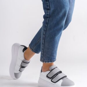 VALENCIA Bağcıksız Cırt Cırtlı Ortopedik Taban Kadın Sneaker Spor Ayakkabı BT - Beyaz/Gri