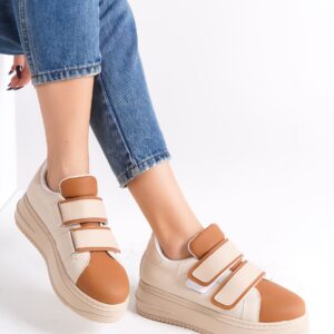 VALENCIA Bağcıksız Cırt Cırtlı Ortopedik Taban Kadın Sneaker Spor Ayakkabı TT - Ten/Kahve