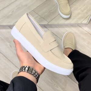 SLW180 Estilo X Bağcıksız Süet Erkek Günlük Spor Klasik Ayakkabı BT - Krem